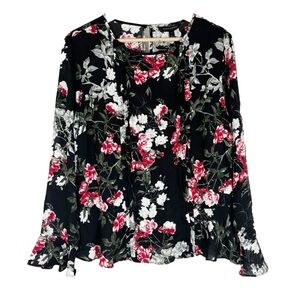 NWT Banana Republic Floral Chiffon Top Pleated Front Long Sleeves Sz L P…